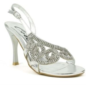 Celeste Silver Rhinestone Heels Charlize-03 Sz 9